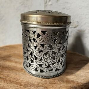 Silver Lidded Decorative Container-John Richard Collection cut out floral berry